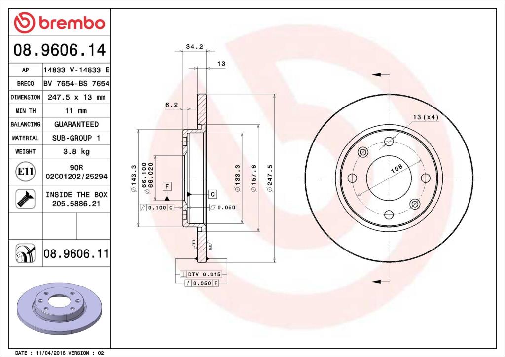 Discos de freno BREMBO ref. 08.9606.14