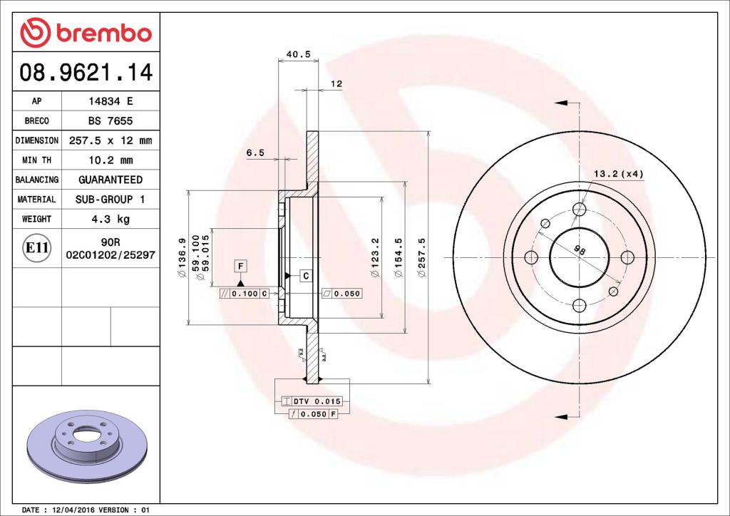 Discos de freno BREMBO ref. 08.9621.14