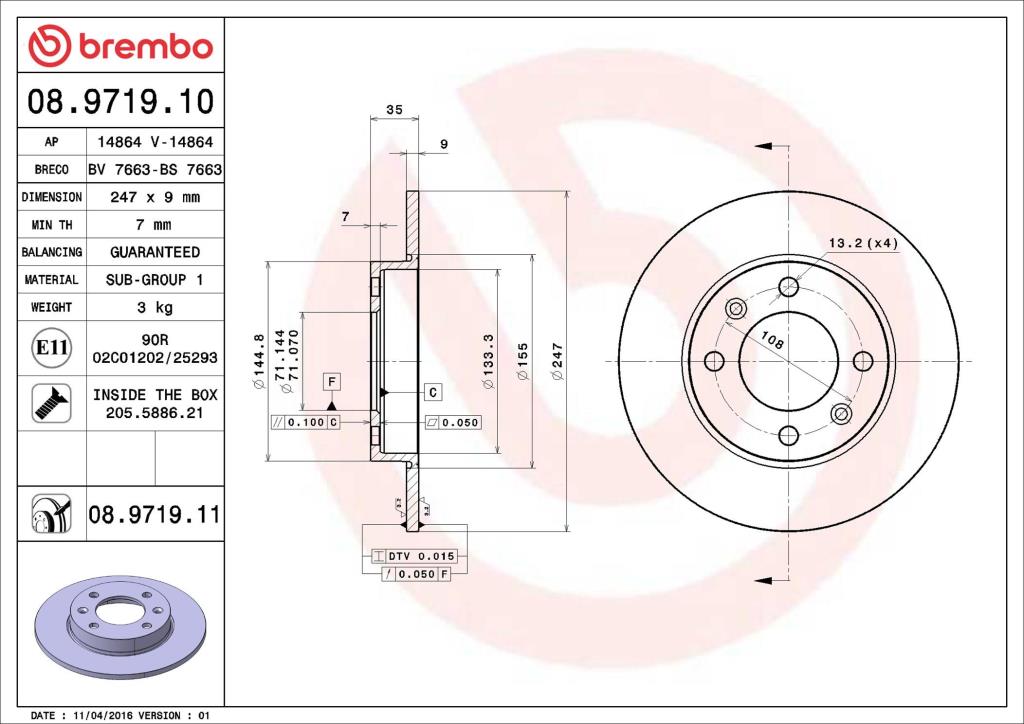 Discos de freno BREMBO ref. 08.9719.10