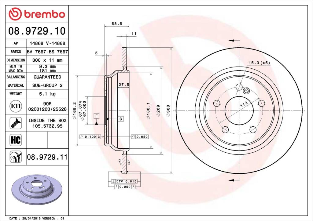 Discos de freno BREMBO ref. 08.9729.11