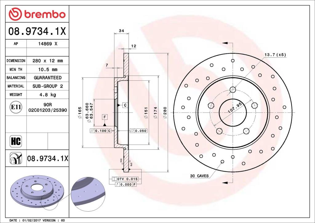 Disques de frein BREMBO 08.9734.1X