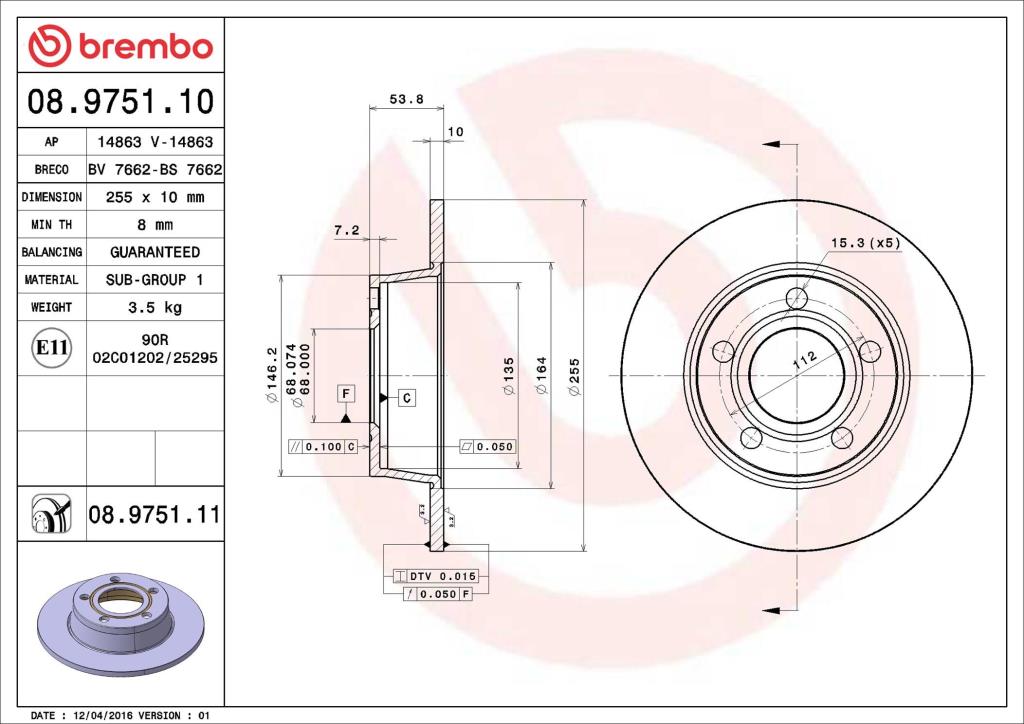 Discos de travão BREMBO ref. 08.9751.11