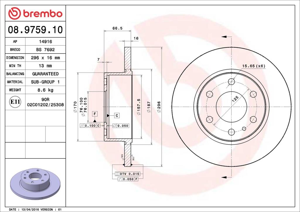 Discos de freno BREMBO ref. 08.9759.10