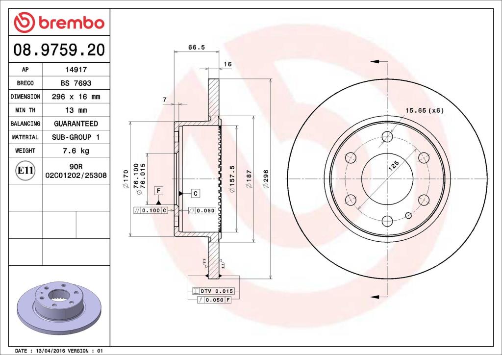 Discos de freno BREMBO ref. 08.9759.20