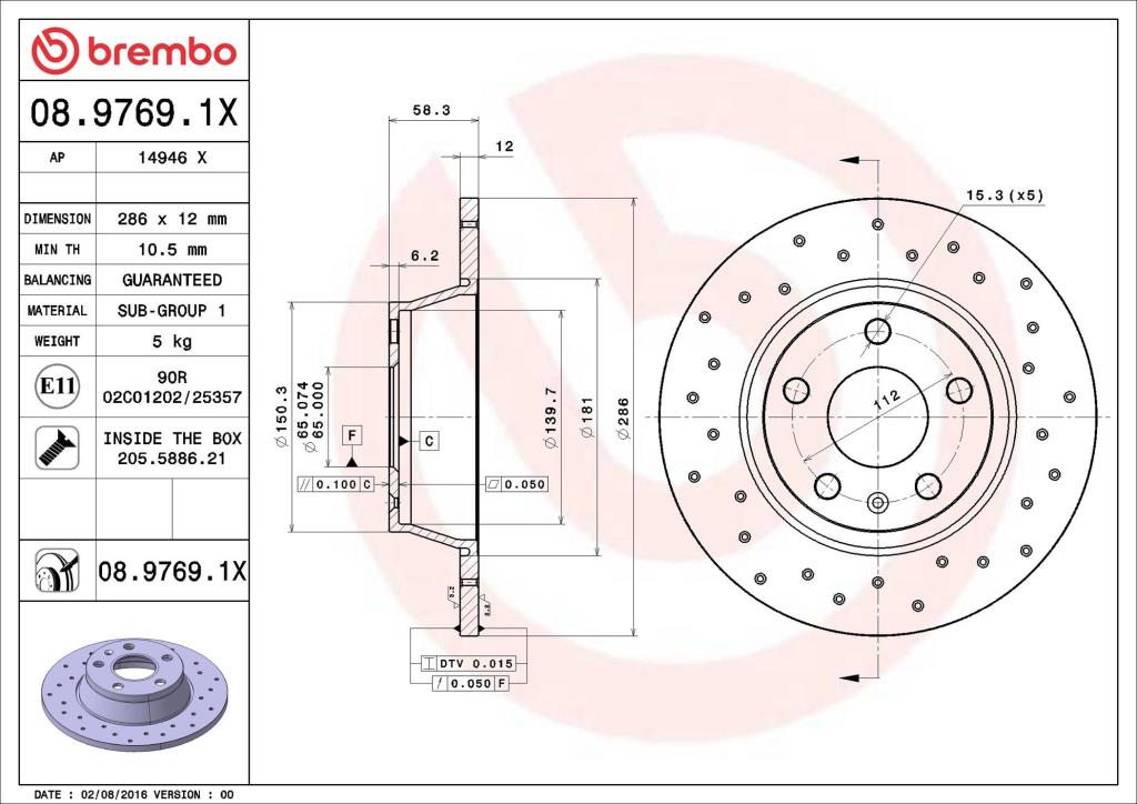 Disques de frein BREMBO 08.9769.1X