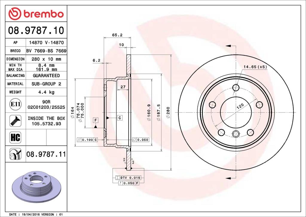 Disques de frein BREMBO ref. 08.9787.11