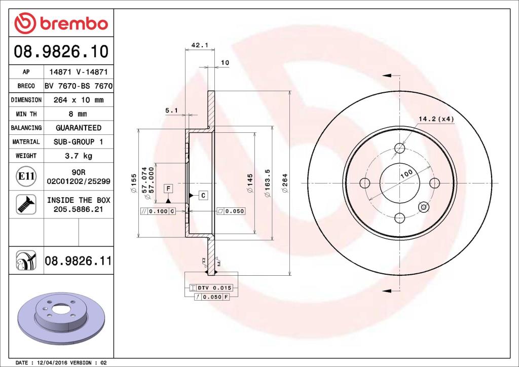 Discos de freno BREMBO ref. 08.9826.11