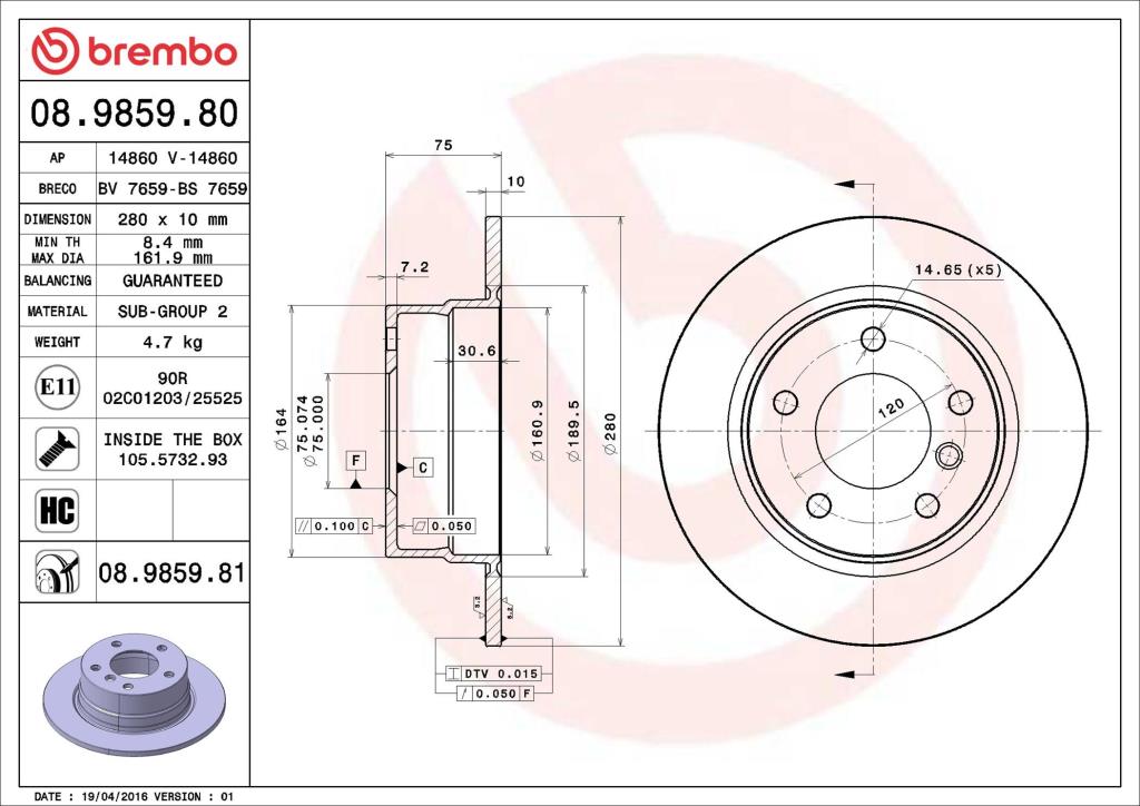 Discos de freno BREMBO ref. 08.9859.81