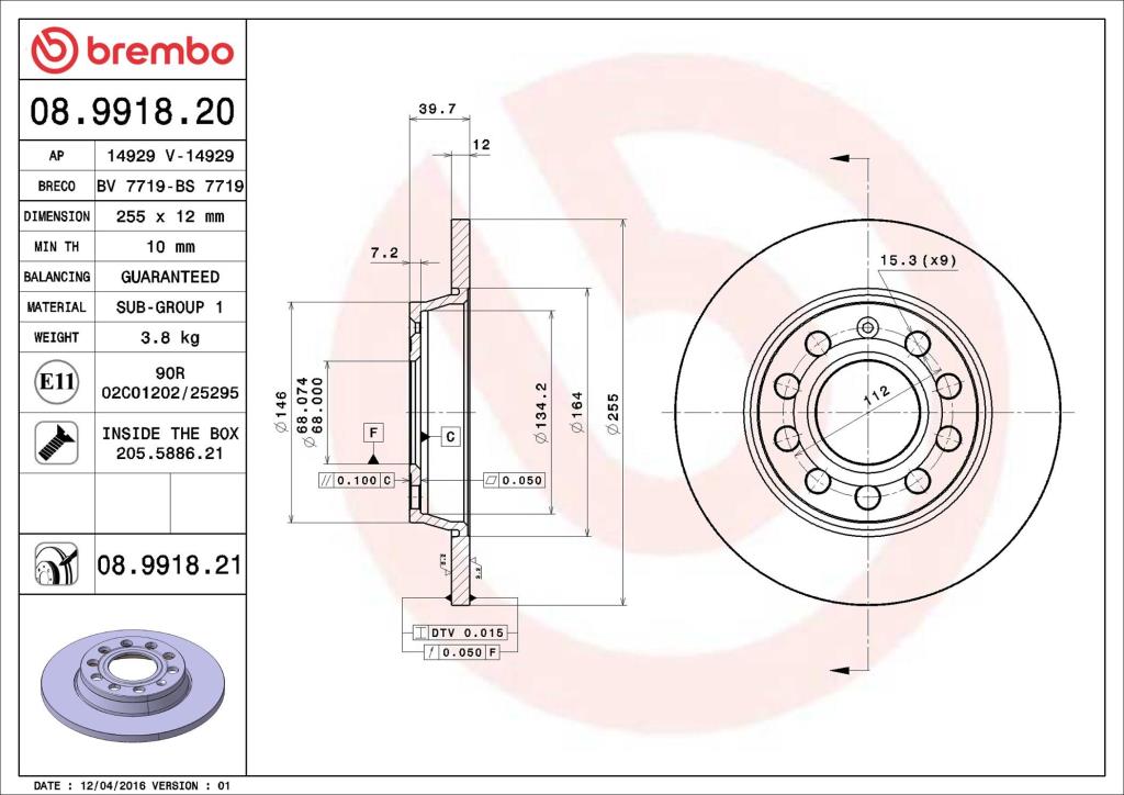 Discos de freno BREMBO ref. 08.9918.21