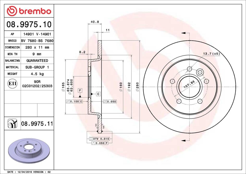 Discos de freno BREMBO ref. 08.9975.11
