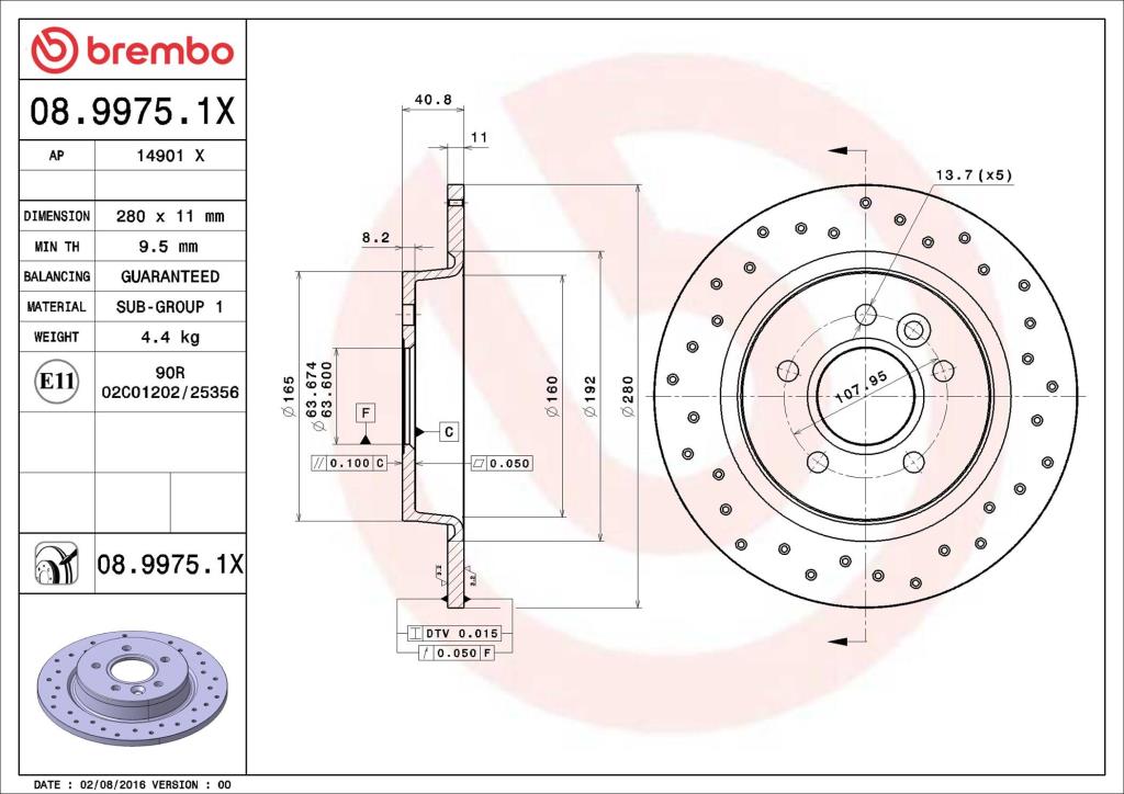 Disques de frein BREMBO ref. 08.9975.1X
