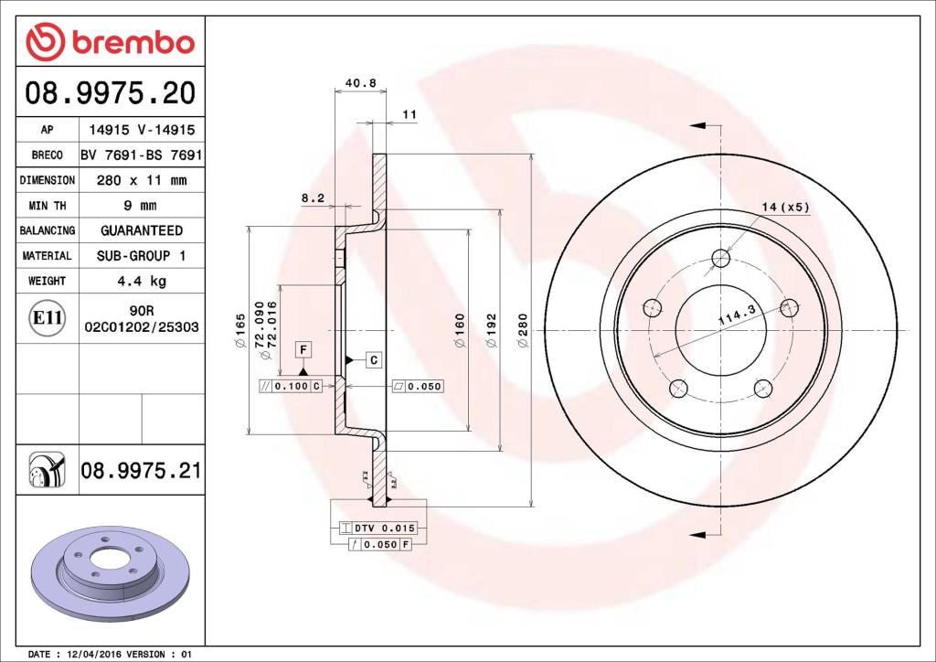 Discos de freno BREMBO ref. 08.9975.21