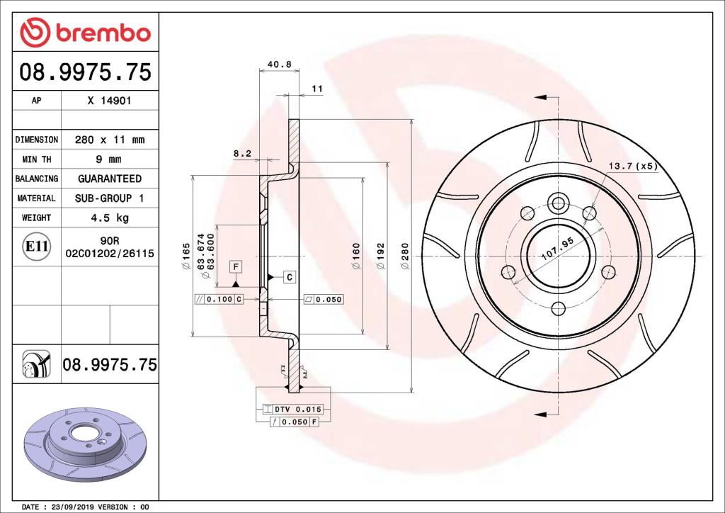Discos de freno BREMBO ref. 08.9975.75