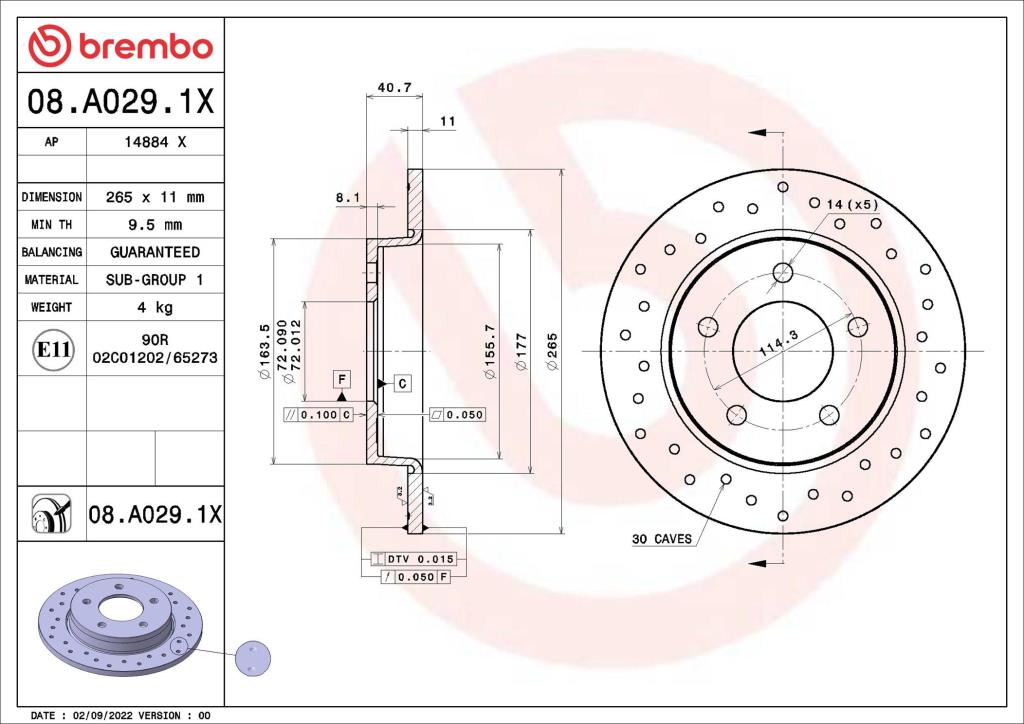 Disques de frein BREMBO ref. 08.A029.1X
