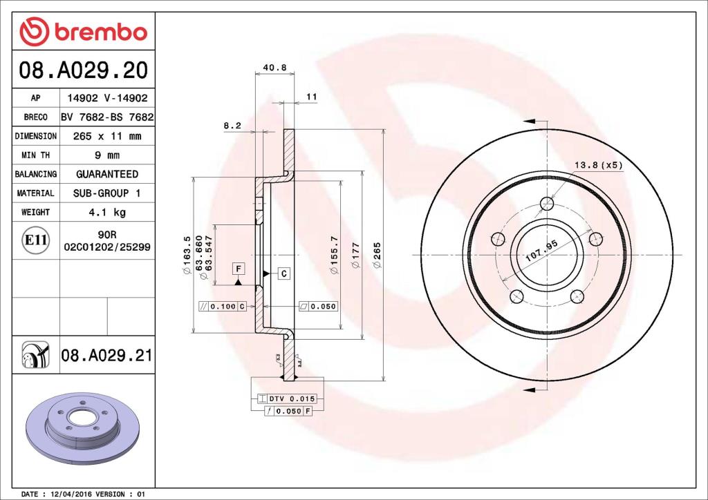Disques de frein BREMBO 08.A029.21