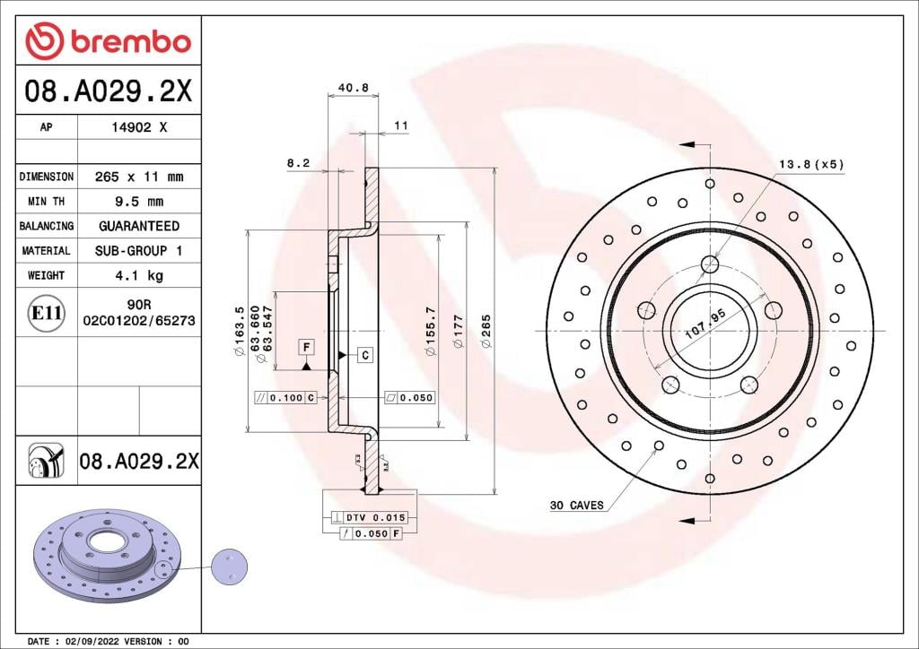 Disques de frein BREMBO ref. 08.A029.2X