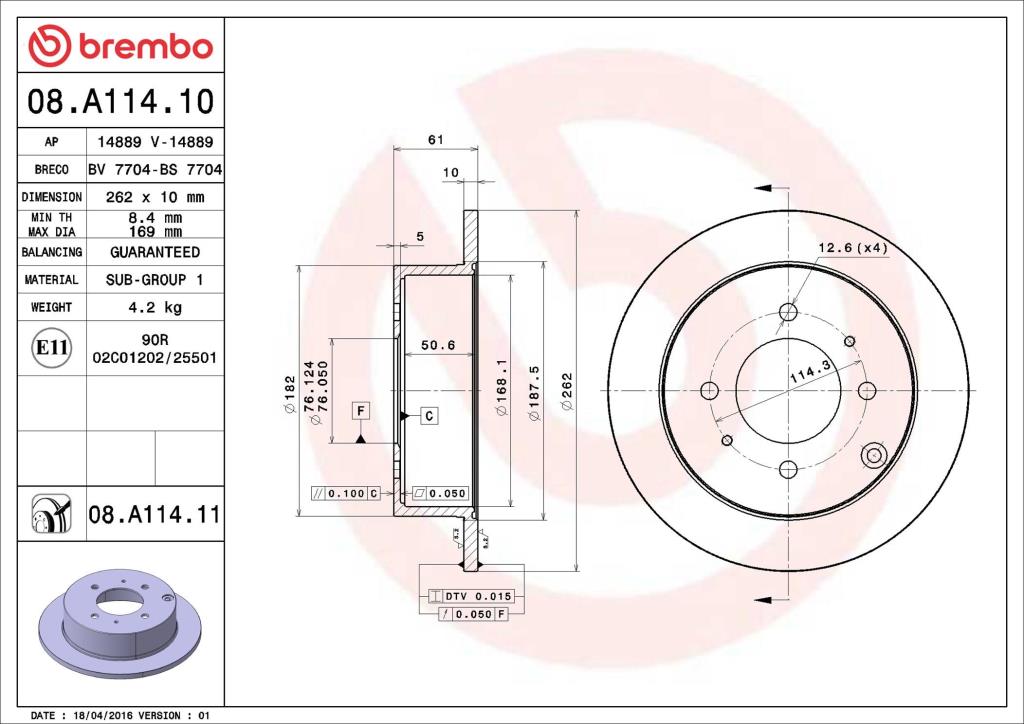 Disques de frein BREMBO 08.A114.11