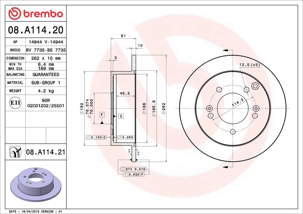 Disques de frein BREMBO ref. 08.A114.21
