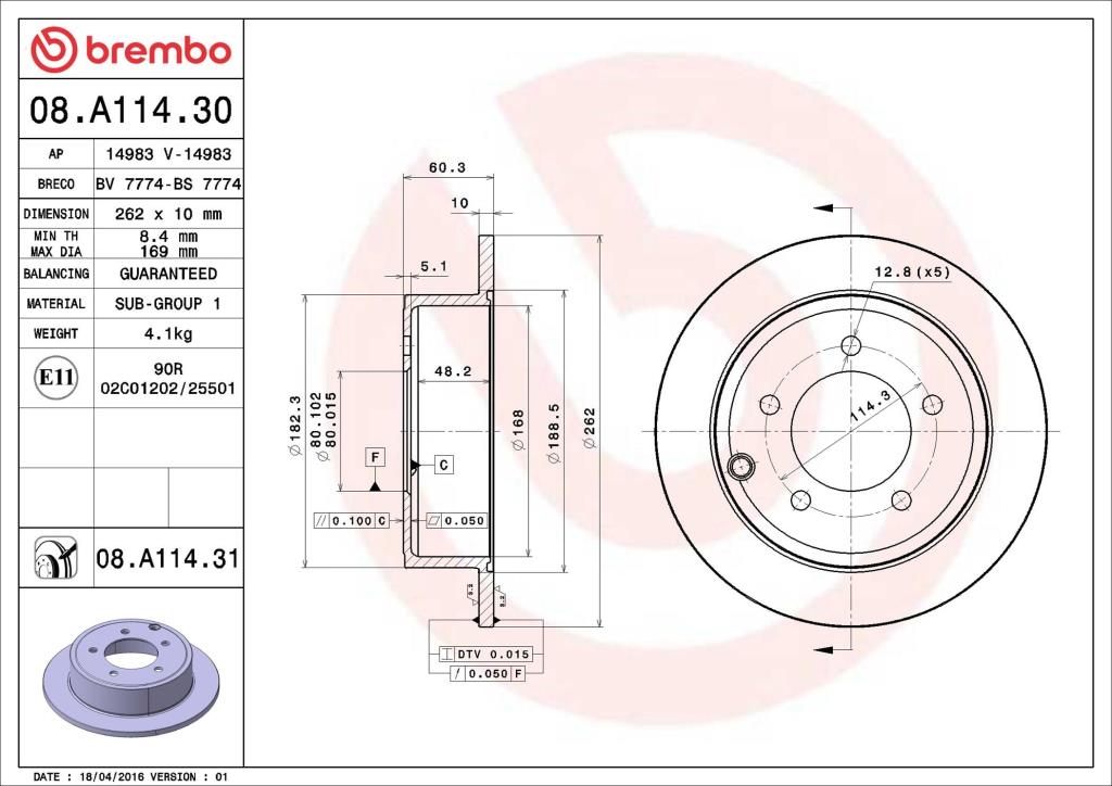 Discos de travão BREMBO 08.A114.31