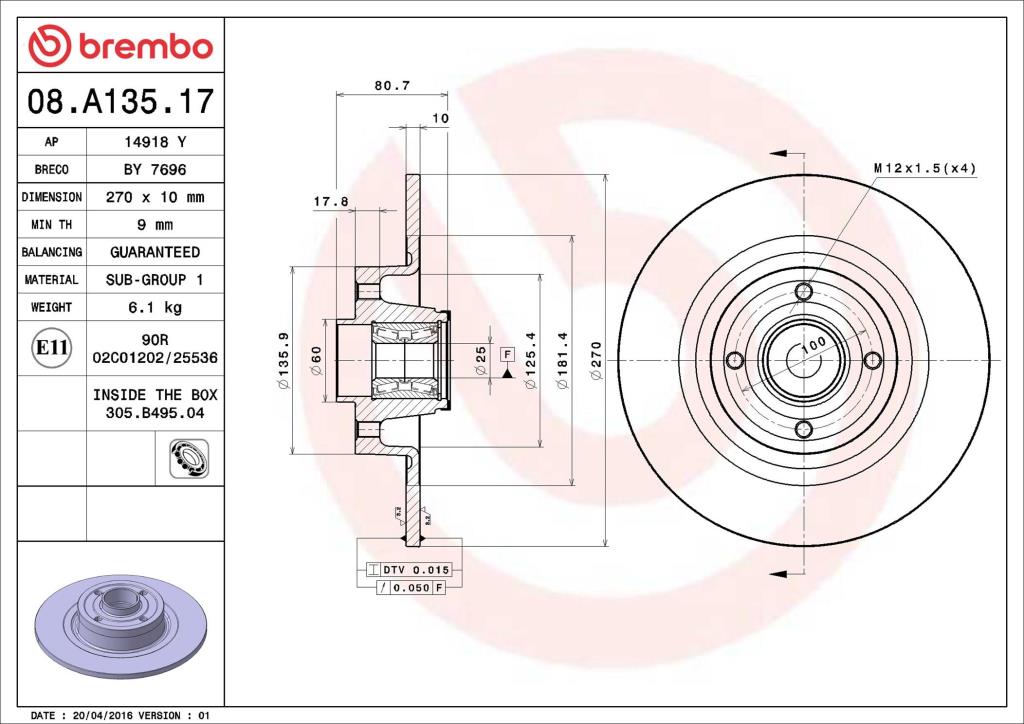 Discos de travão BREMBO ref. 08.A135.17