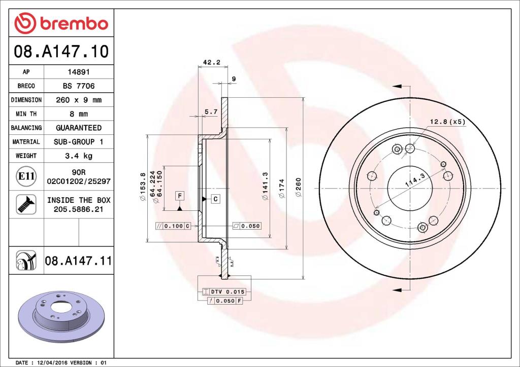 Discos de freno BREMBO ref. 08.A147.11