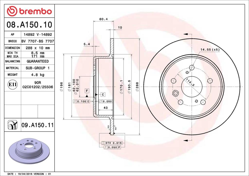 Discos de travão BREMBO ref. 08.A150.11