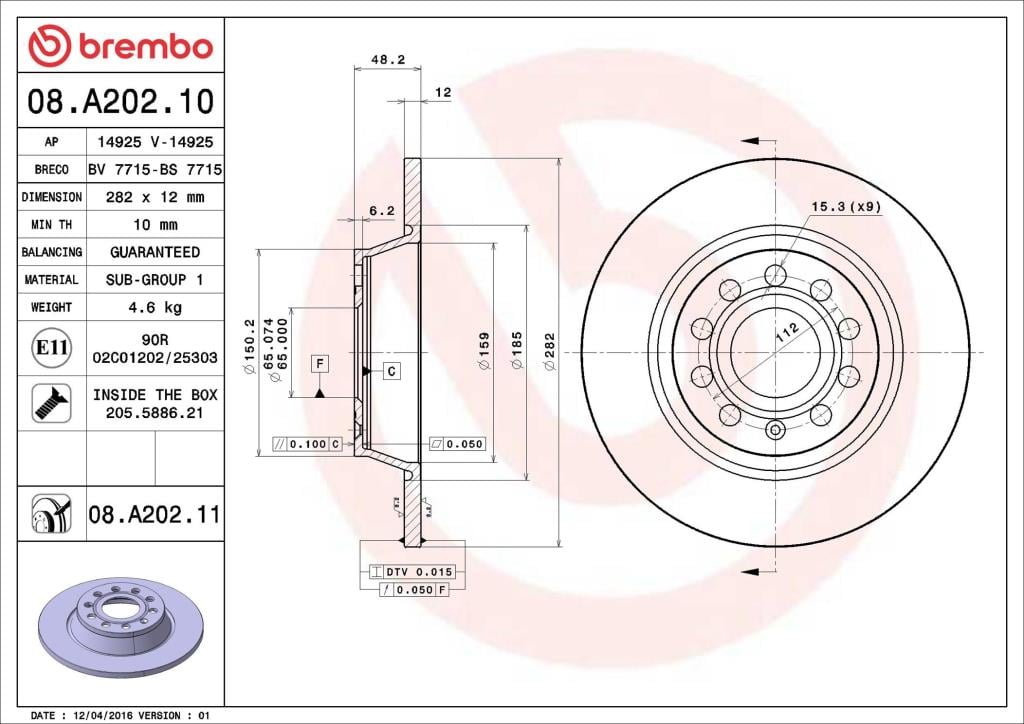 /_ e14 /_ scheibenbremsbelagsatz BremboPlaquette de Frein Arrière Matrice P 83 089