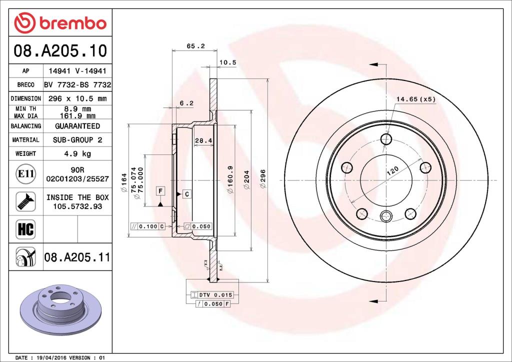 Discos de freno BREMBO ref. 08.A205.10