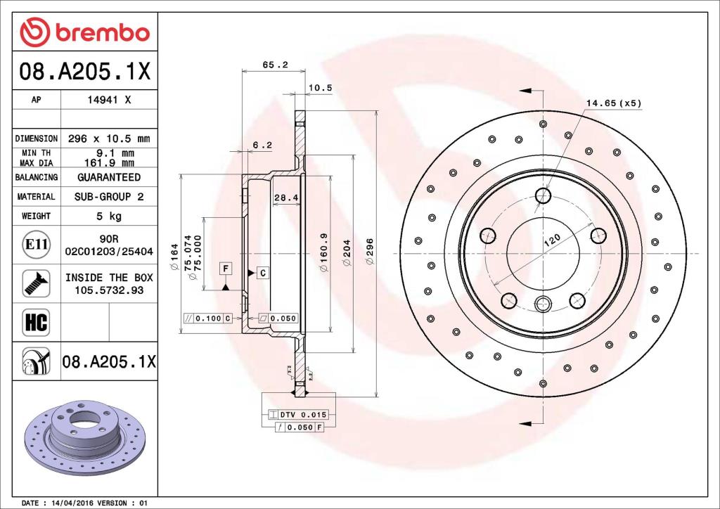 Disques de frein BREMBO ref. 08.A205.1X
