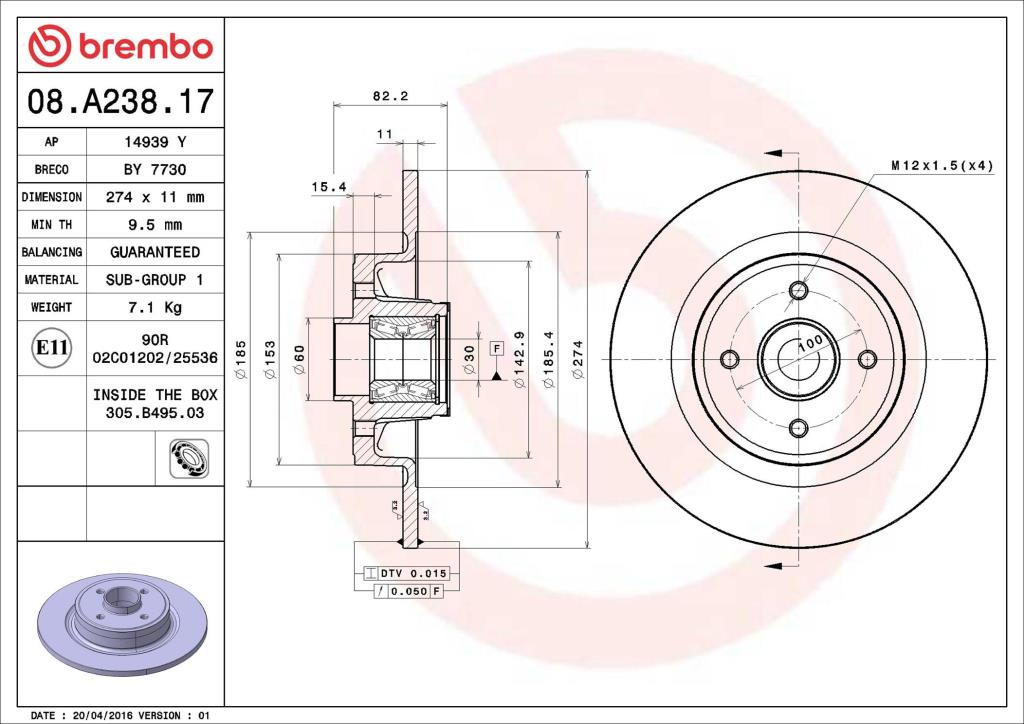 Discos de freno BREMBO ref. 08.A238.17