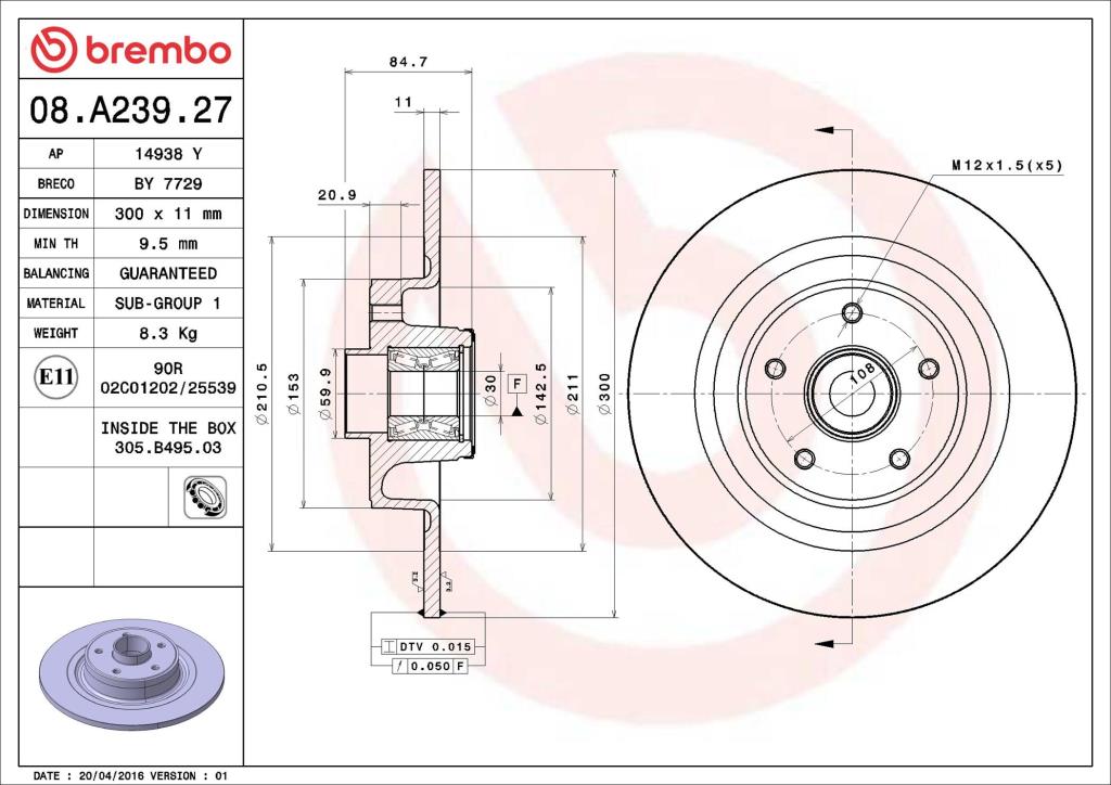 Discos de freno BREMBO ref. 08.A239.27