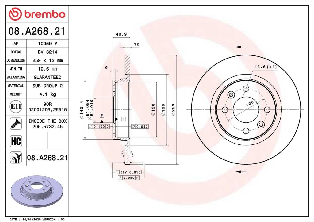 Discos de freno BREMBO ref. 08.A268.21