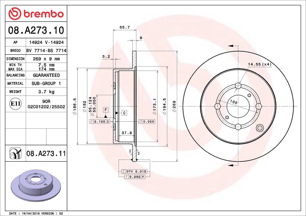 Discos de freno BREMBO ref. 08.A273.11