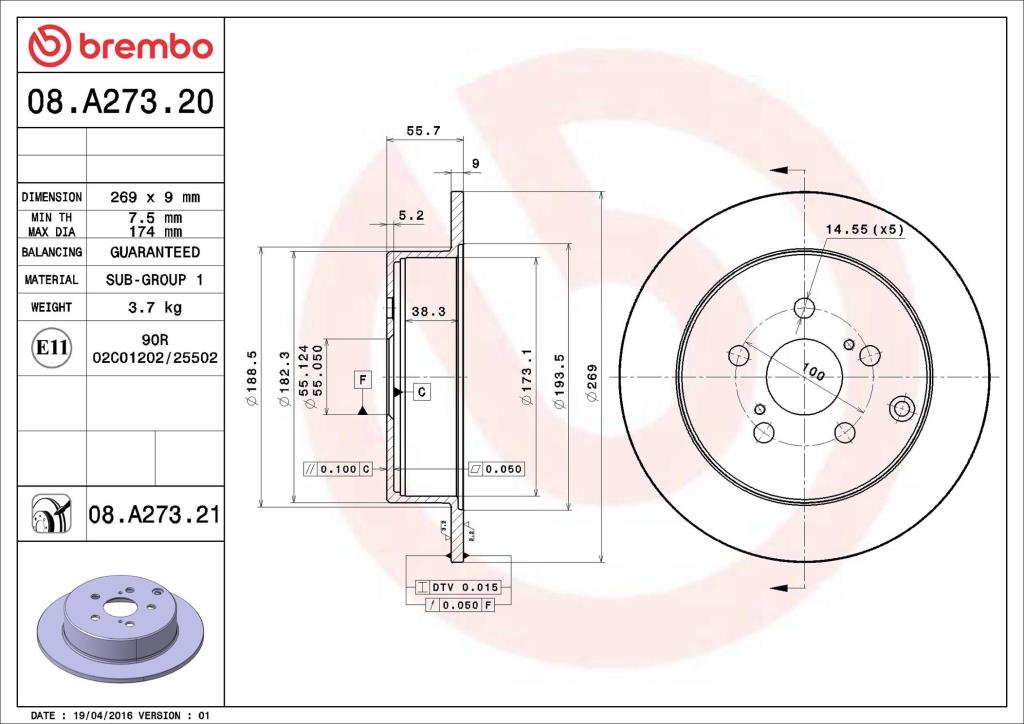 Discos de freno BREMBO ref. 08.A273.21