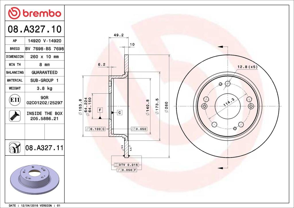 Discos de freno BREMBO ref. 08.A327.11