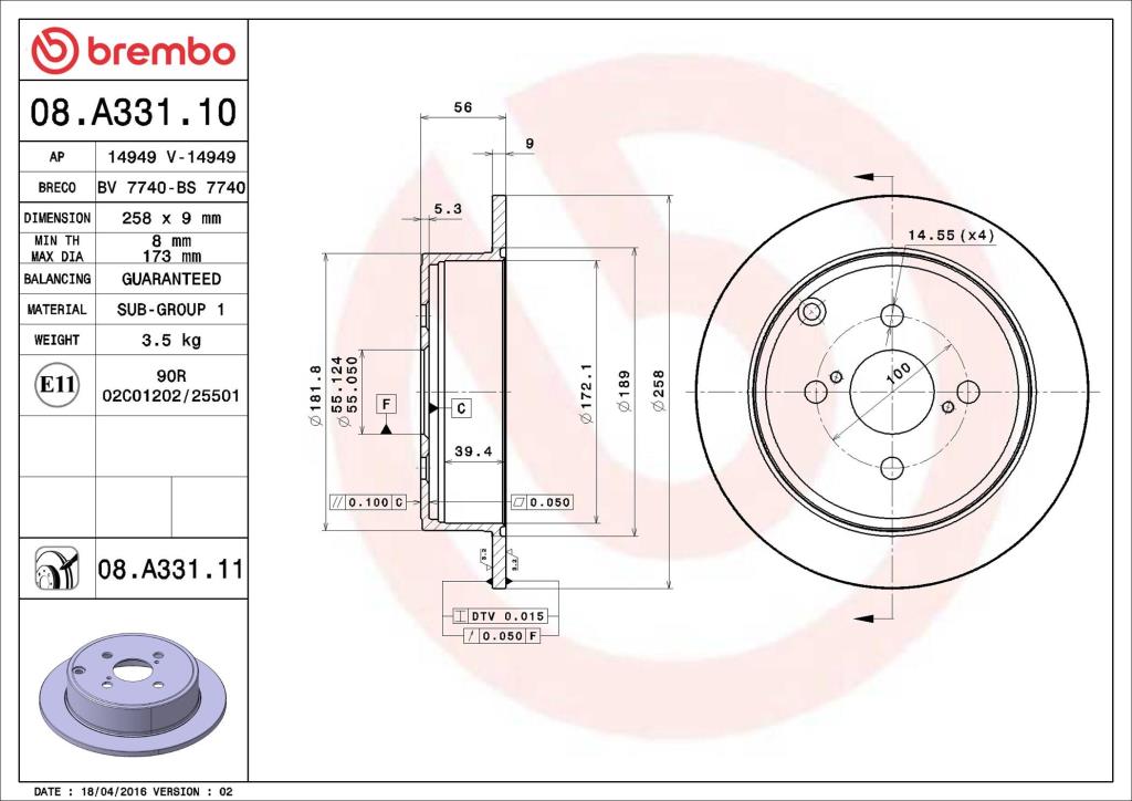 Discos de freno BREMBO ref. 08.A331.11