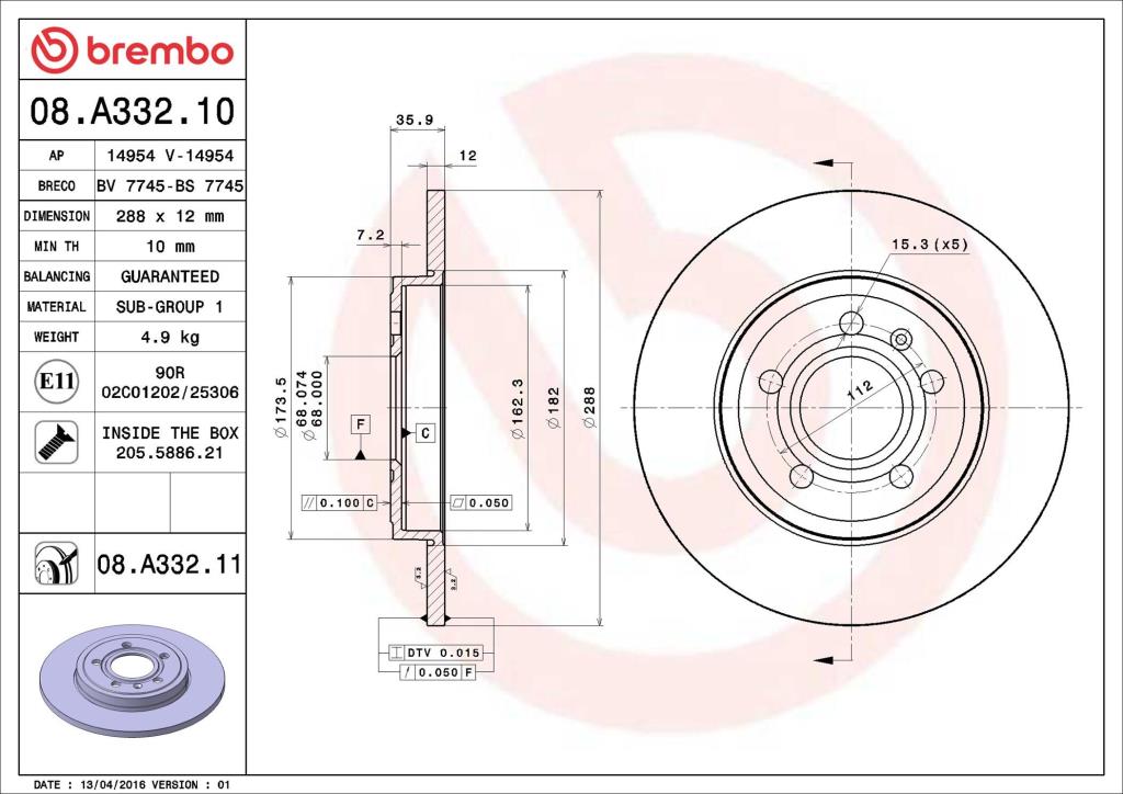 Discos de freno BREMBO ref. 08.A332.11
