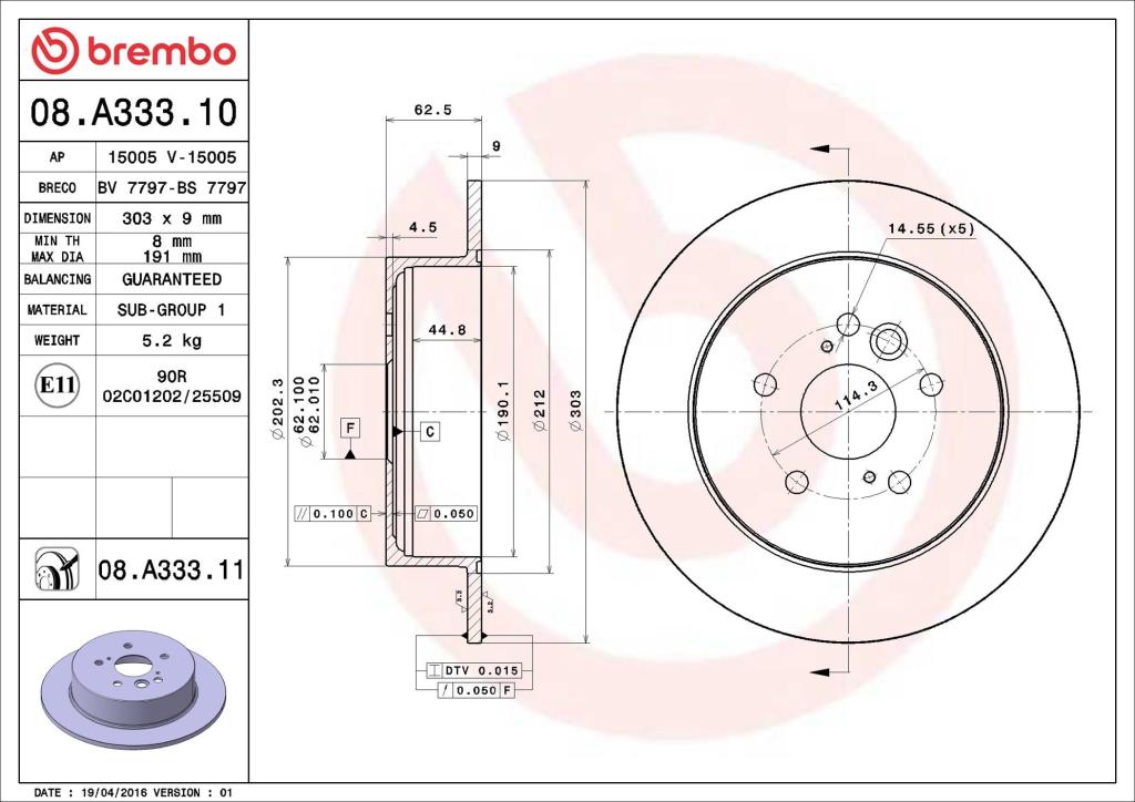 Discos de freno BREMBO ref. 08.A333.11