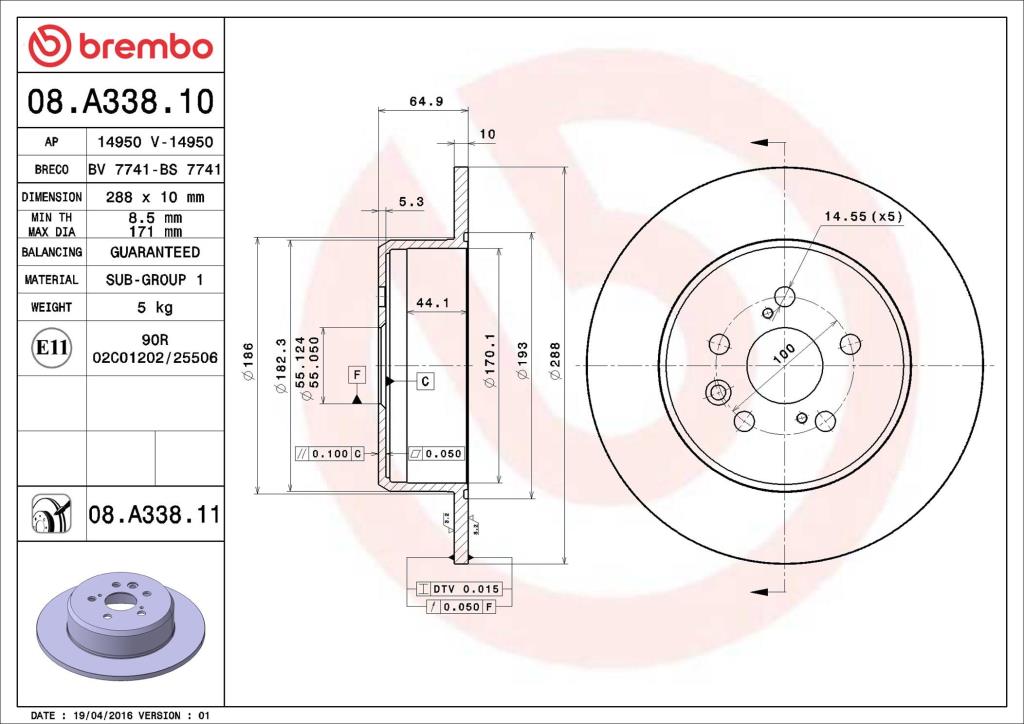 Discos de freno BREMBO ref. 08.A338.11