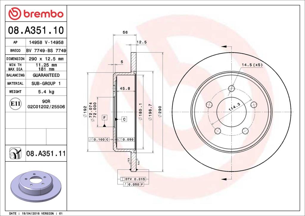 Discos de freno BREMBO ref. 08.A351.11