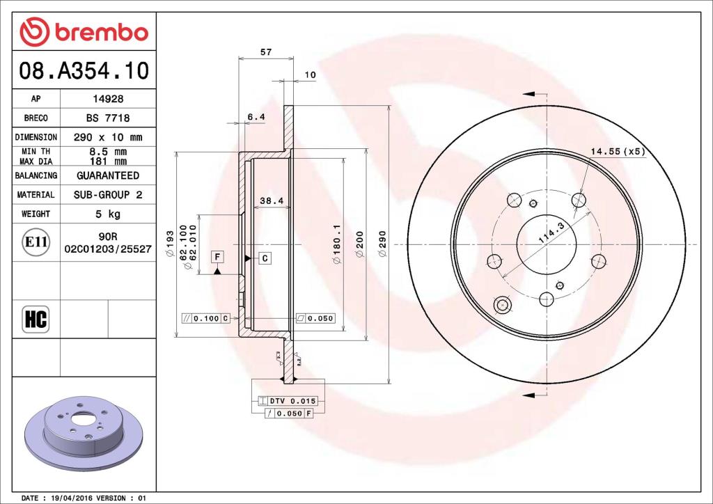 Disques de frein BREMBO ref. 08.A354.10