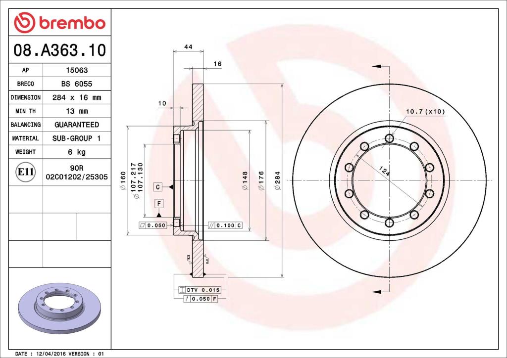 Discos de freno BREMBO ref. 08.A363.10