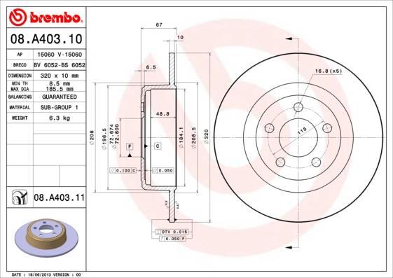 Discos de travão BREMBO ref. 08.A403.11