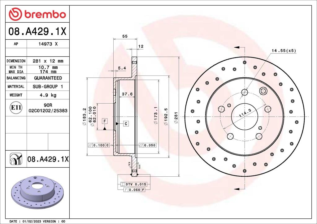 Disques de frein BREMBO 08.A429.1X