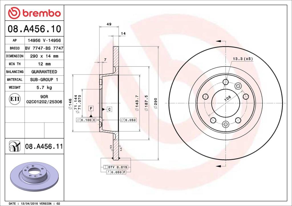 Disques de frein BREMBO ref. 08.A456.11