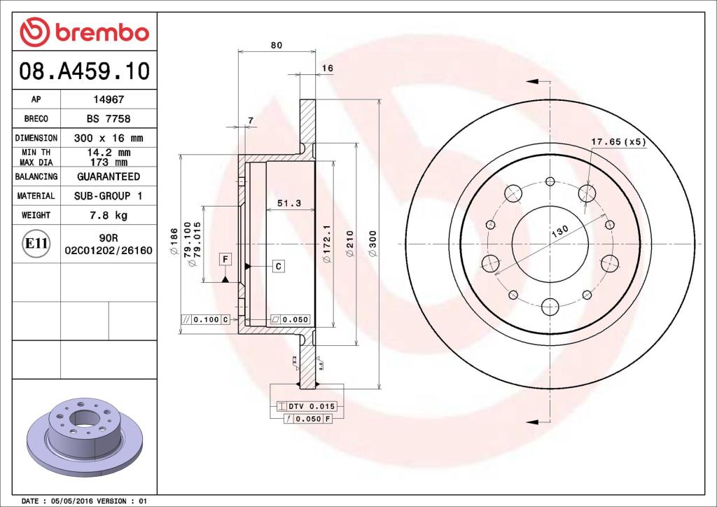 Disques de frein BREMBO 08.A459.10