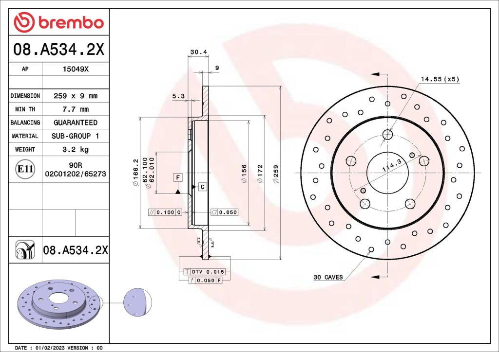 Disques de frein BREMBO ref. 08.A534.2X
