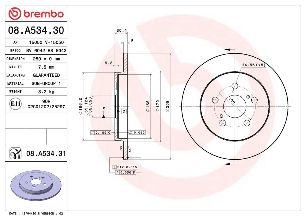 Disques de frein BREMBO 08.A534.31