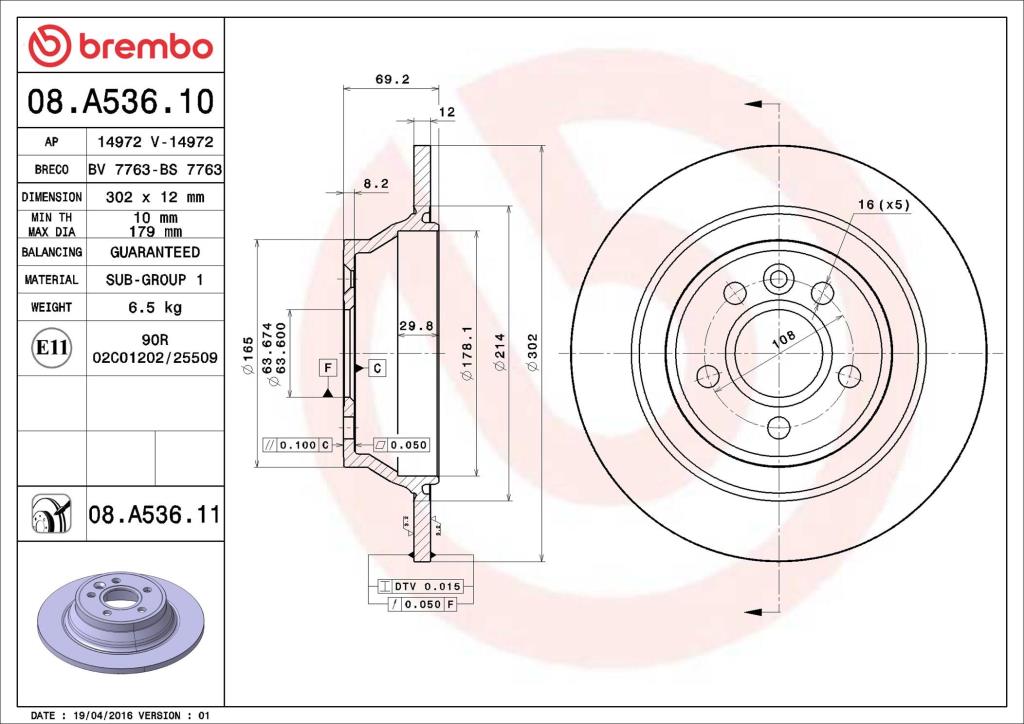 Discos de freno BREMBO ref. 08.A536.11