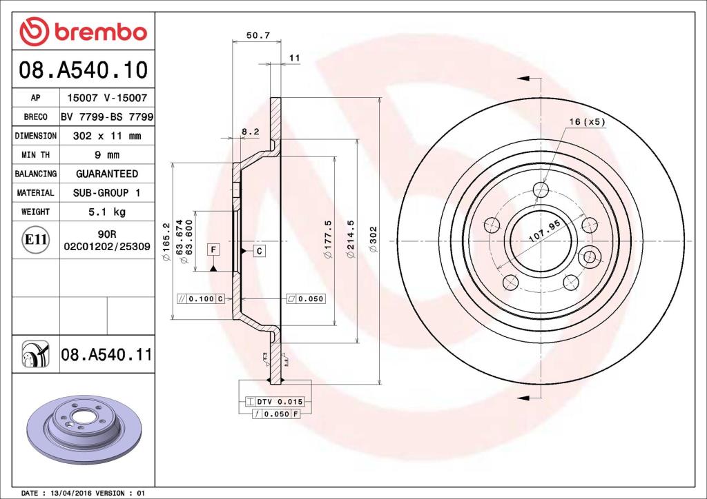 Disques de frein BREMBO ref. 08.A540.11